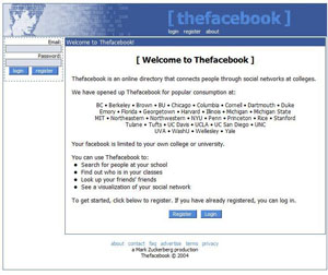 The original homepage for Thefacebook